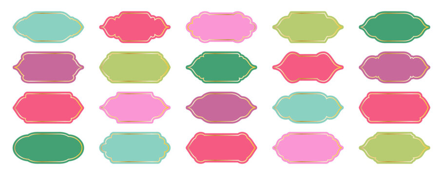 Islamic frames and borders. Arabic horizontal window and arch shapes with delicate gold outline for backgrounds, scrapbooking and decorative layouts. Oriental vintage design elements.