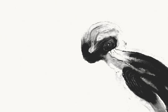 Abstract Technological Humanoid &ndash; Monochrome Ink Portrait with Organic Cybernetic Core