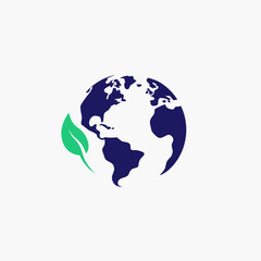 Fototapeta premium Earth globe with leaf icon, eco friendly concept, minimal line art vector, clean design, isolated on white background