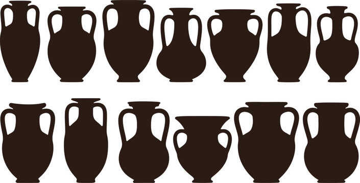 Ancient amphorae silhouette collection a row of greek and roman pottery vessels