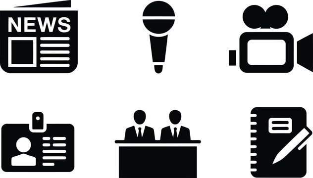 Media and journalism icons news interviews and reporting symbols