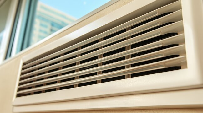 White air conditioner vent on wall near window