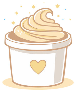 Frozen Dessert in Cup with Heart Decoration, Sweet Treat Icon with Stars