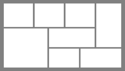 8 Image Photo Collage, 5 Empty geometric photo collage grid rectangle template shape. Modern tiles pattern mosaic for portfolio presentation. Background and photo album for wall mood board. © Design