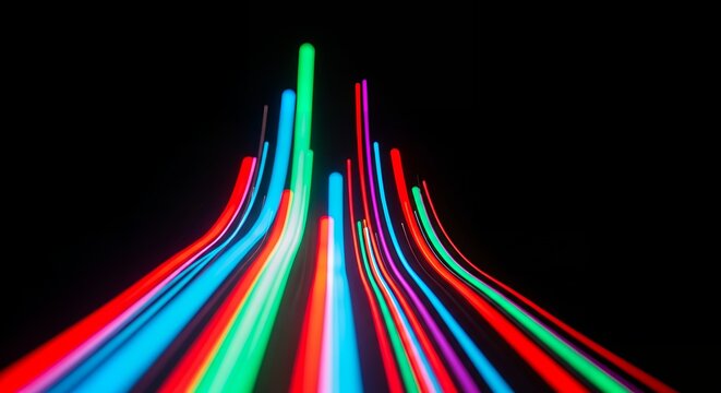 Abstract visualization of colorful light trails moving rapidly on a black background, suggesting speed and data transfer.