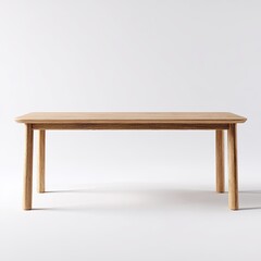 Fototapeta premium A simple, light-toned wooden table is centered against a plain white background.