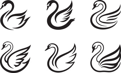 Obraz premium Minimalist swan logo set with elegant black silhouette designs for branding identity and decoration
