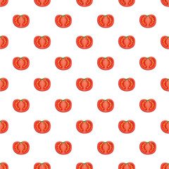 Fototapeta premium Tomato halves forming a vibrant red vegetable pattern against a white background