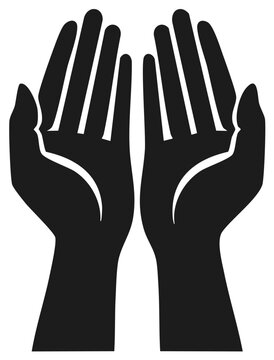 Two outstretched cupped hands silhouette for receiving or giving support