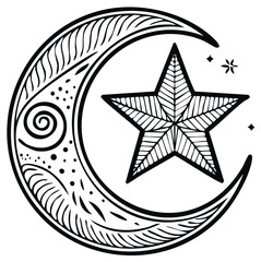 Fototapeta premium Intricate Crescent Moon with Star and Celestial Ornaments Symbol of Night Sky and Mysticism