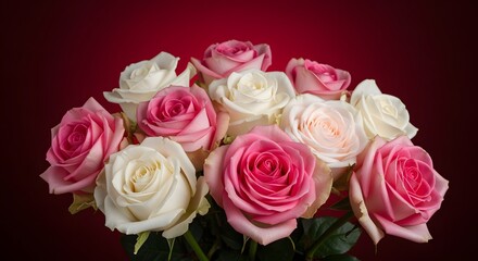 Fototapeta premium Elegant Bouquet of Pink and White Roses - A Symbol of Love and Beauty.