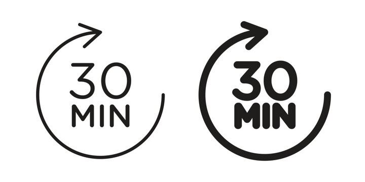 30 minutes icon simple black and white line and clip art illustrations