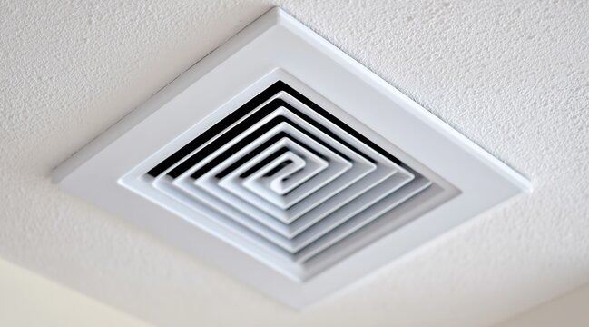 Square white air vent on textured ceiling