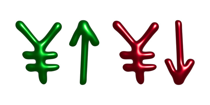 3d yen currency symbol Growth and fall profit with arrow up and down Element for design