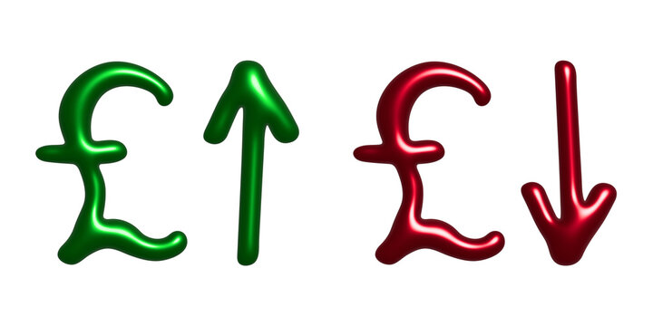 3d british pound currency symbol Growth and fall profit with arrow up and down Element for design