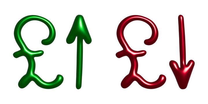 3d british pound currency symbol Growth and fall profit with arrow up and down Element for design