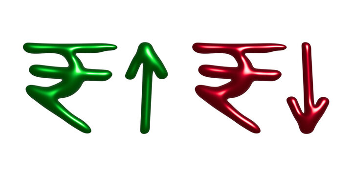 3d rupee currency symbol Growth and fall profit with arrow up and down Element for design