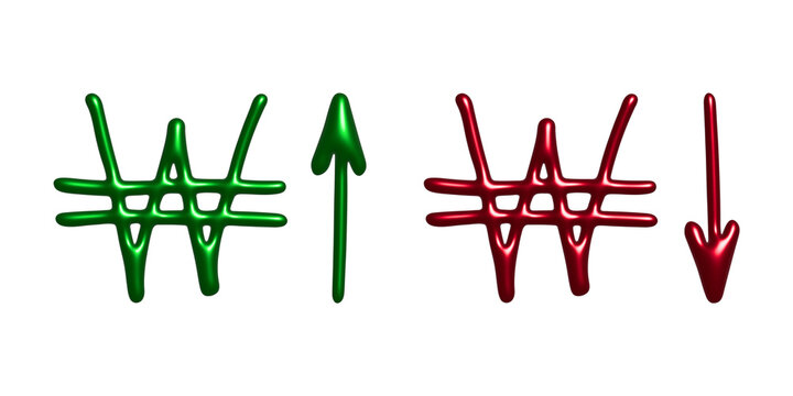 3d won currency symbol Growth and fall profit with arrow up and down Element for design