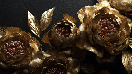 Naklejka premium Abstract golden flowers, floral design for prints, postcards or wallpaper 