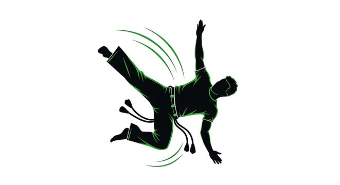 A man in a breakdancing position with green accents
