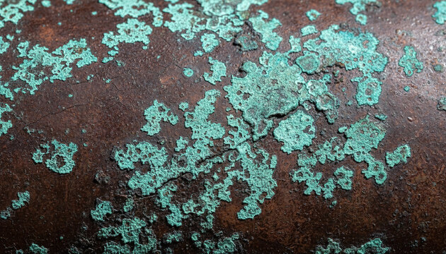Aged copper metal texture with vibrant turquoise green Verdigris patina oxidation