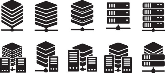 Obraz premium Server Room Icons and Data Center Symbols