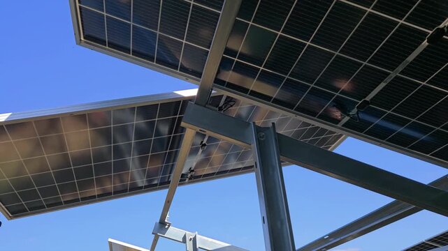 Construction of a Solar Power Plant, installation panels - (4K)