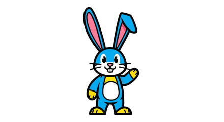 Obraz premium Cartoon blue rabbit character waving hello with bright colors and bold outlines
