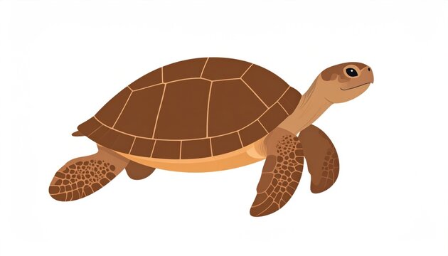 A flat illustration of a brown turtle swimming, viewed from a slightly angled side