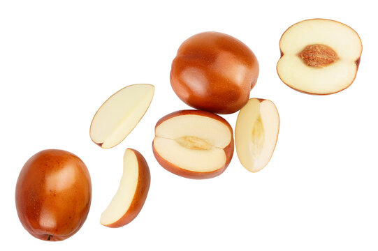 jujube or chinese date isolated on white background . Top view with copy space for your text. Flat lay