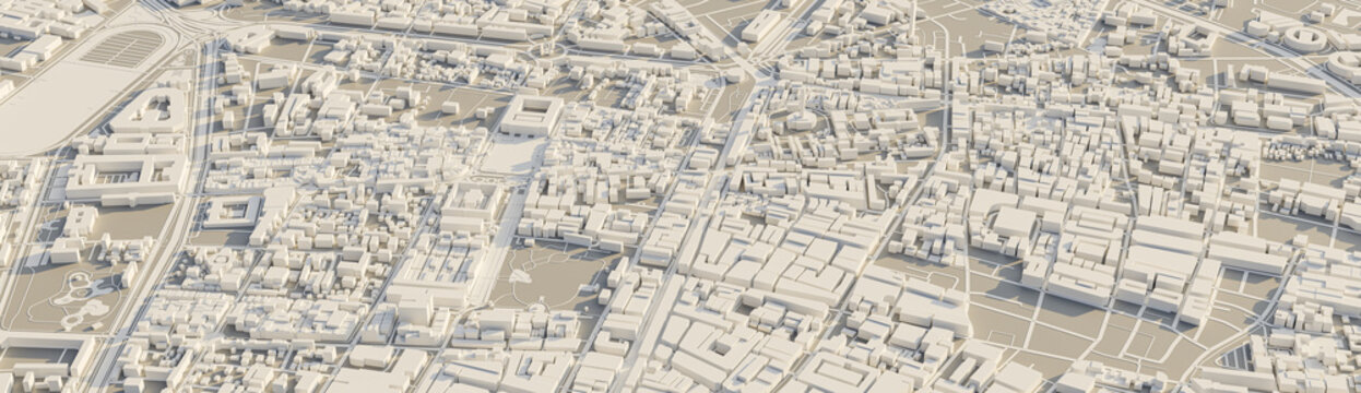 3D rendering map of Bangkok cityscape. 3D illustration of an aerial view of Bangkok, Thailand.