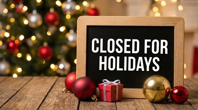 Festive holiday closure notice a wooden sign announces business suspension during christmas season