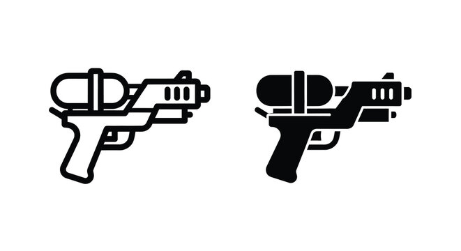 Two depictions of a futuristic ray gun one outlined and one solid