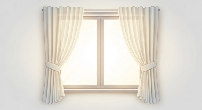 Beige curtains on double hung window with white wall interior design element