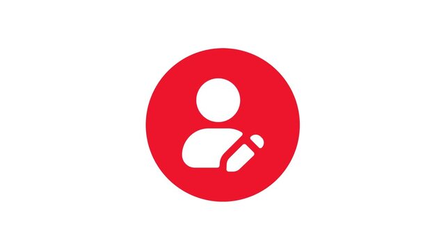 User Profile Edit Icon Animation Red Circle on White Background Loop