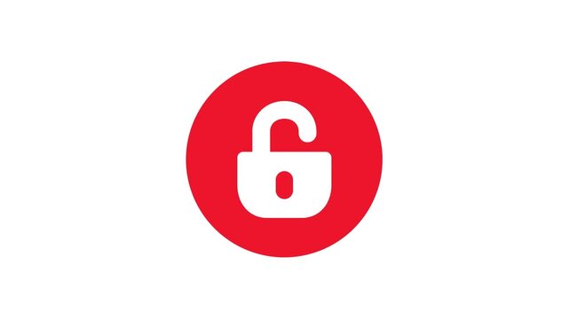 Security Unlock Icon Animation with Red Circle Background Loop