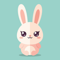 Obraz premium Cute Kawaii Pink Bunny Illustration, Adorable Minimalist Cartoon Rabbit Vector Character for Easter and Kids Design