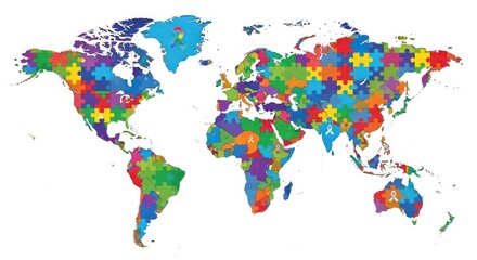 Fototapeta premium Vibrant Multicolored World Map with Diverse Colors on White Background world map colorful map multic