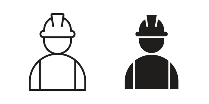Construction worker icon simple black and white line and clip art illustrations