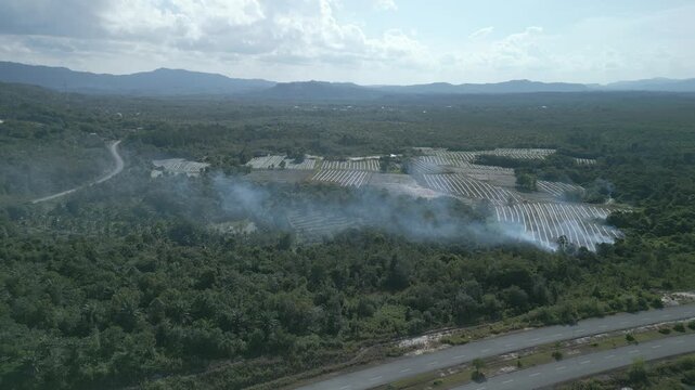 Beautiful Aerial Drone View At Matang Fac Highway This Road Lead to Sempadi Costal Road,Facing Green Forest And Mount Serapi Kuching,Borneo.