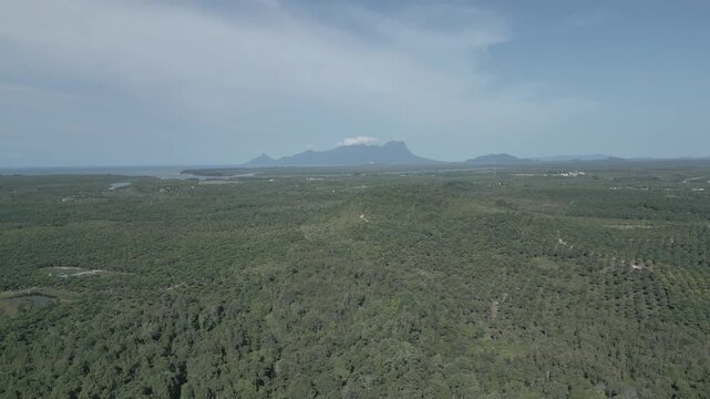Beautiful Aerial Drone View At Matang Fac Highway This Road Lead to Sempadi Costal Road,Facing Green Forest And Mount Serapi Kuching,Borneo.