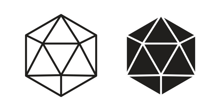 Dice d20 icon simple black and white line and clip art illustrations