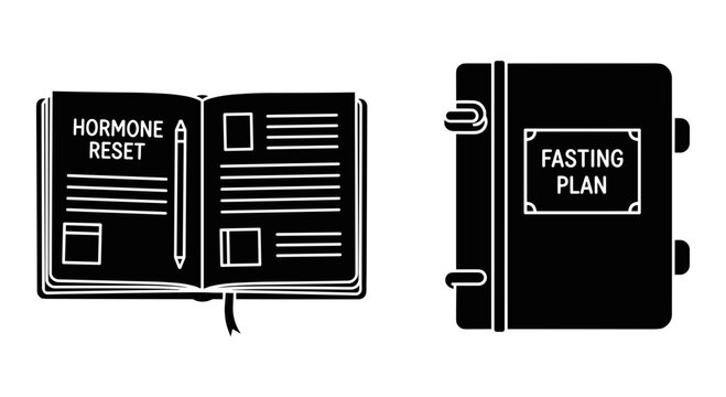 Two open books displaying a maintenance reset and a fastening plan diagram Vector, illustration