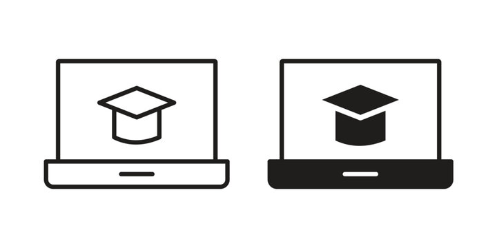 E learning icon simple black and white line and clip art illustrations