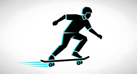 Fototapeta premium A skateboarder riding a skateboard with a blue glow
