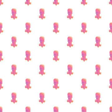 Pink squid or cuttlefish cartoon icons creating a seamless repeating pattern