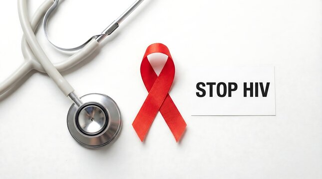 Hiv awareness a stethoscope and a red ribbon symbolize the fight against the virus and the importance of medical care
