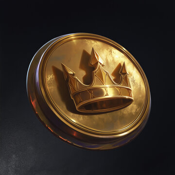 Golden royal crown coin symbolizing wealth power and luxury success