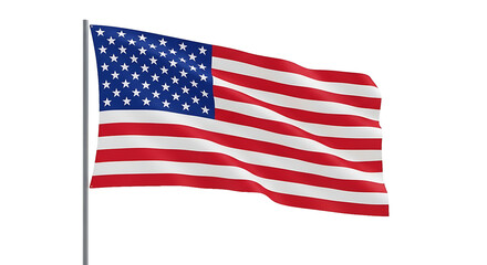 Obraz premium The american flag waving on a pole PNG isolated on transparent background