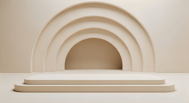 Minimalist archway platform a soft neutral aesthetic